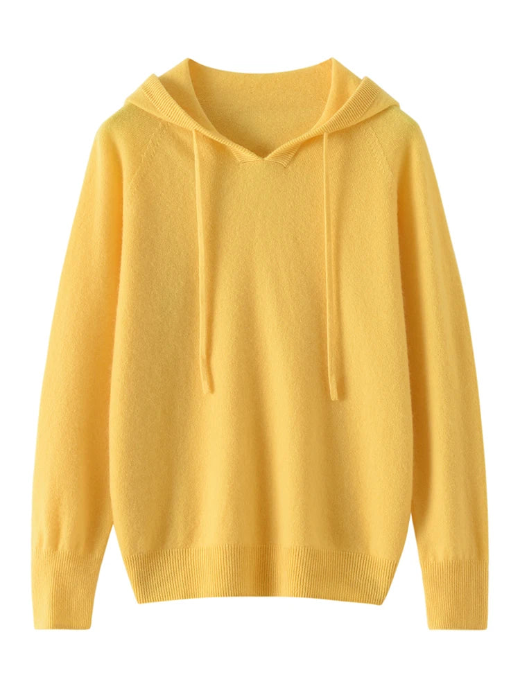 ADDONEE Women Cashmere Hooded Pullover Sweater 100% Cashmere Knitwear Spring Autumn Casual Simple Style Hoodie Clothing Tops