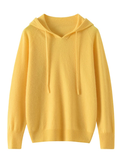 ADDONEE Women Cashmere Hooded Pullover Sweater 100% Cashmere Knitwear Spring Autumn Casual Simple Style Hoodie Clothing Tops