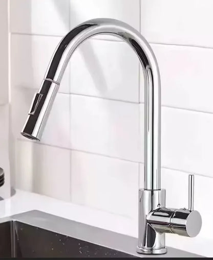 Stainless Steel Kitchen Faucet Single Hole Pull Out Spray 360° Swivel Sink Faucet High Arc Modern Design