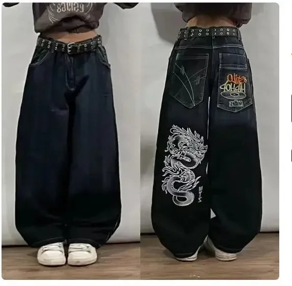 Y2K Gothic Retro Miss Me Boot Cut Jeans Women's Blue Denim Embroidery Cross Pocket Hip Hop Harajuku Wide Pants Street Wear