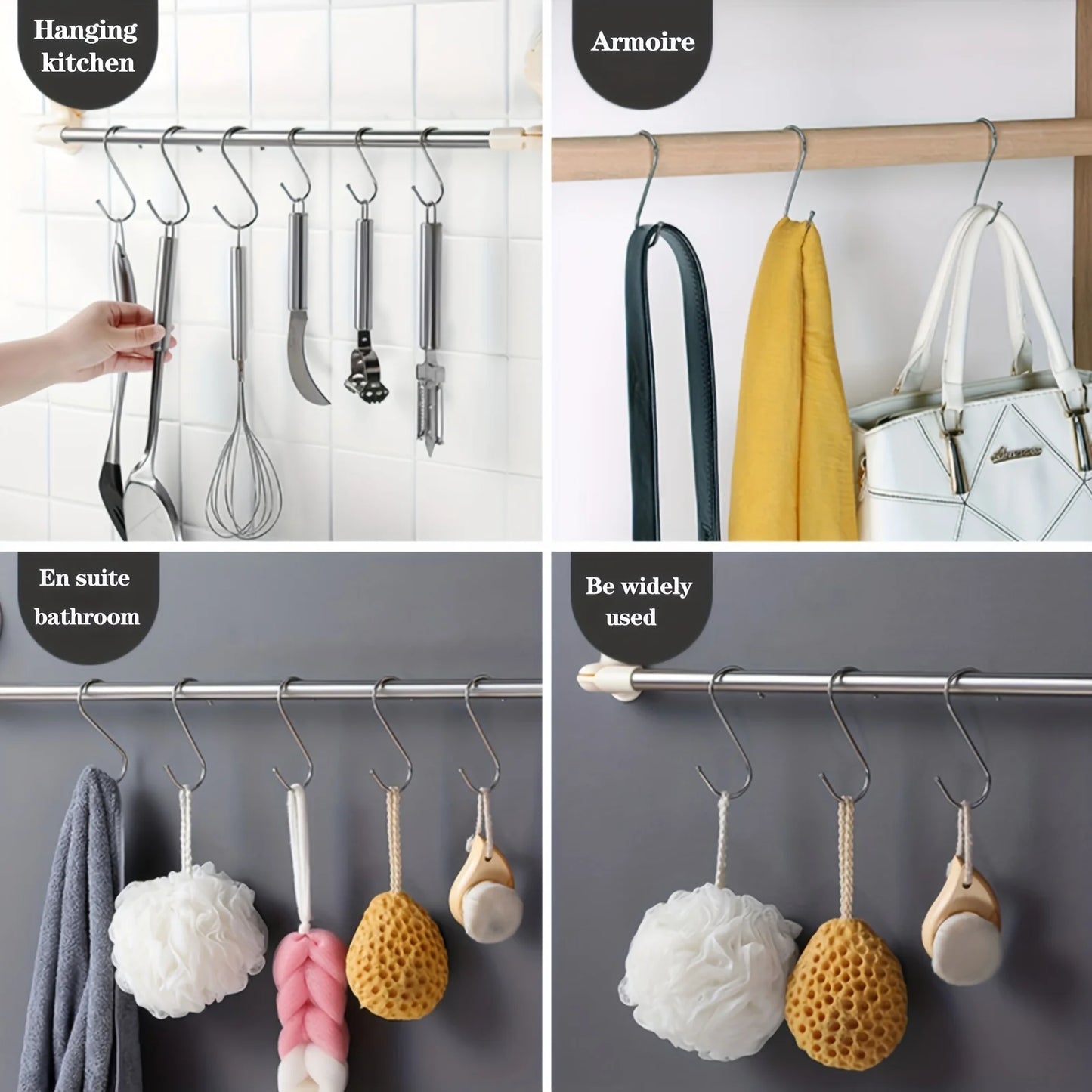 60/20pcs Heavy-Duty Stainless Steel S-Hooks - For Kitchen, Garden, Wardrobe & Plant Organization - Utility Hooks, Party