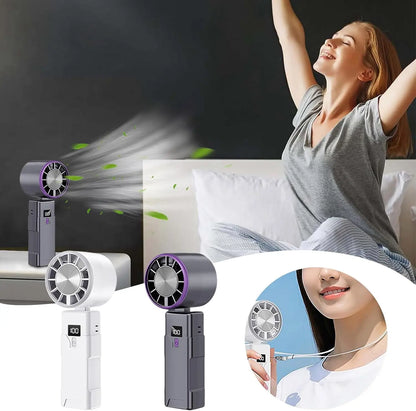 Portable Handheld Fan Desktop USB Rechargeable Foldable Fan For Travel, Real Time Display Power Mini Cooling Fan with Adjustable