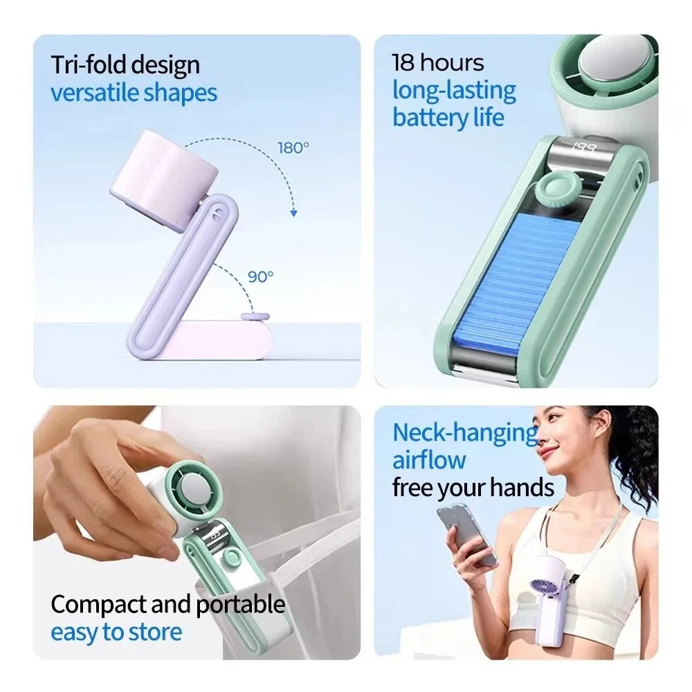Foldable Design Portable Handheld Fan Portable Quiet Mini Pocket Fan Digital Display Silent Operation Desktop Fan Handheld Use