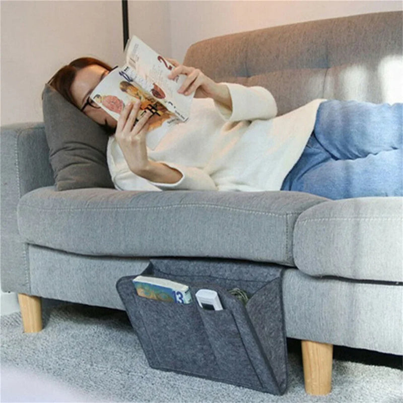 Hanging Storage Bag for Bed Sofa Side, Phone Book Magazine Holder Pockets, Baby Tissue Box, Felt Bedside Storage Organizer Pouch