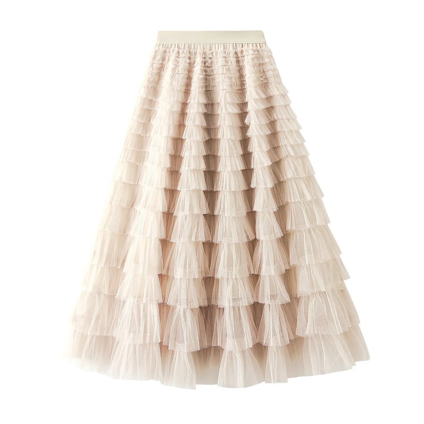 New Arrival 2025 Tulle Cake Long Skirt Women Spring Summer Ruffle Pleated A-Line Chic Skirt Ladies Sweet Black White Tutu Skirts