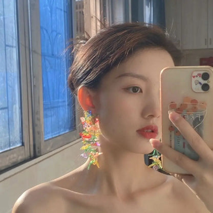 1pair Bohemia Hanging Earrings Colorful Flower Earrings Jewelry Long Tassel Earrings Handmade Beaded Transparent Flower Earrings