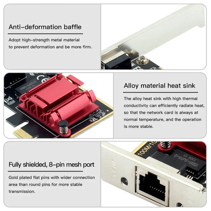 2.5G PCI-E Network Card RTL8125B Chip Gigabit Ethernet PCI Express Network Card 10/100/2500Mbps 1Gbps/2.5Gbps RJ45 LAN For PC