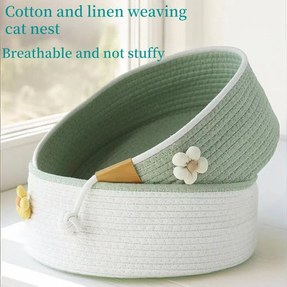 Four season universal cat nest with ball, cotton rope, woven pet nest, round, scratch resistant pet supplies