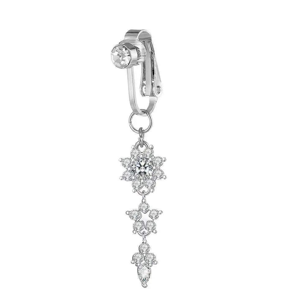 Clip On Belly Button Ring Butterfly Copper Zircon Pink Fake Belly Piercing Umbilical Navel Body Jewelry Trendy Fashion Style