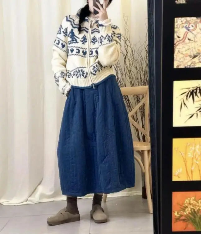 Exquisite Bla Pleated Cotton f Skirt Flared A-Line Silhouette High Waist Design Cact Floral Print Perfect for Autumn ...