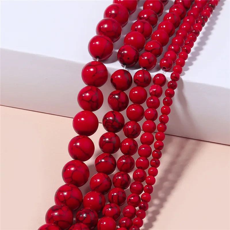 1 Strand Red Turquoise Stone Beads 4/6/8/10/12mm Round Natural Gemstone Bead for DIY Bracelet Necklace Jewelry Making Wholesale