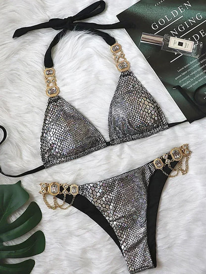 Halter Crystal Rhinestone Diamond Bikini 2025 Female Swimsuit Women Swimwear Two Pieces Bikini set Brazilian Bathing Suit Swim