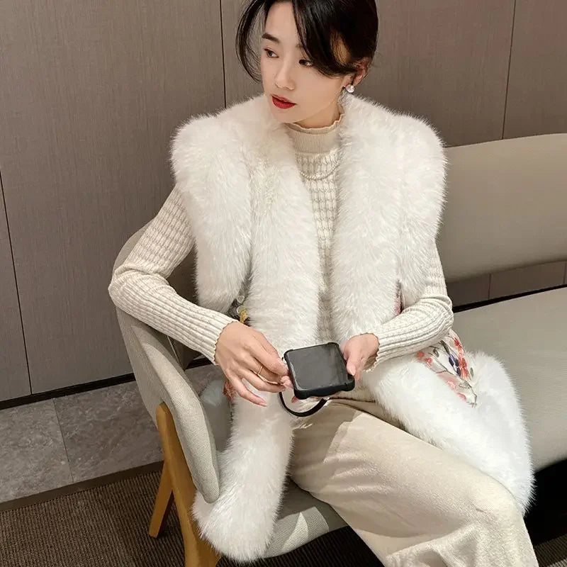 Woman vest autumn winter slimming Waistcoat Hairy Edge vest Floral embroidered shoulders Thickened vest Parkas Cardigan Tops