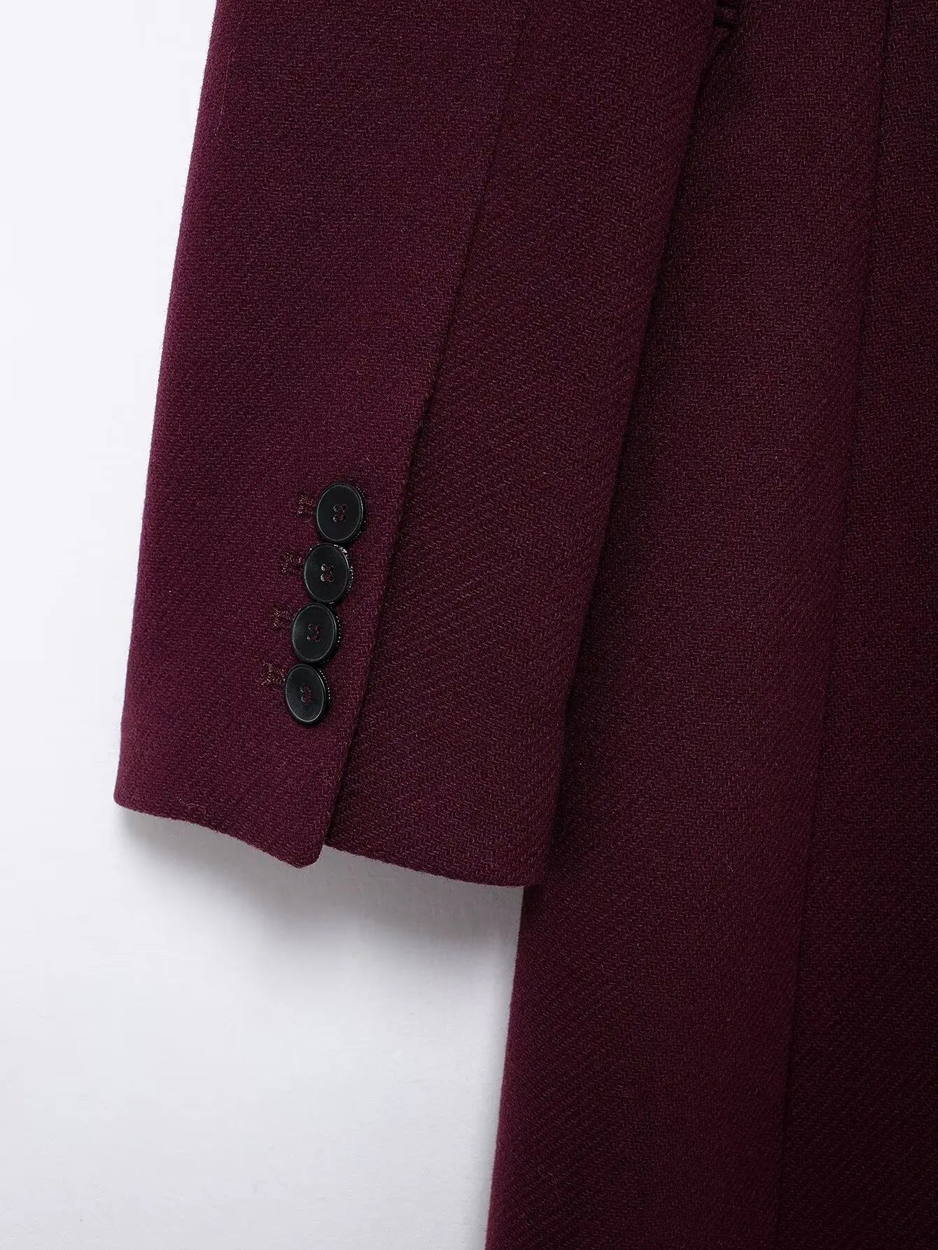 TRAFZA Women Elegant Burgundy Woolen Coat Double Breasted Turn Down Collar Windbreaker Jacket Fashion Lady High Street Outerwear