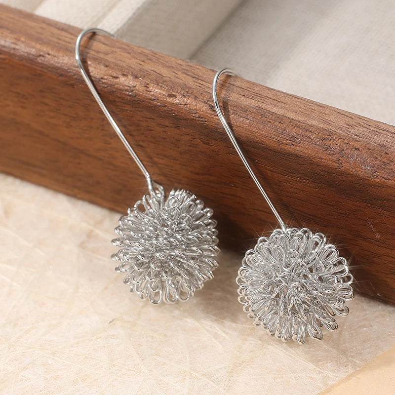 Earrings Dahlia Earrings Silvery Modern Design Silvery Wire Ball Earrings - Similar To Dandelion Earrings Unique Earrings