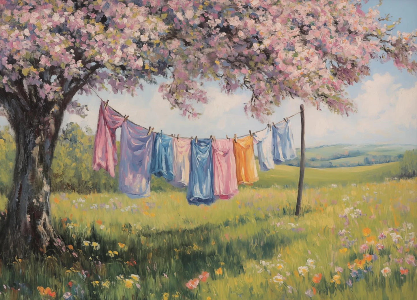 Classic Oil Painting Laundry Room with Clothes Hanging Poster Canvas Art Painting Printing Home Room Wall Pictures Decor Gift