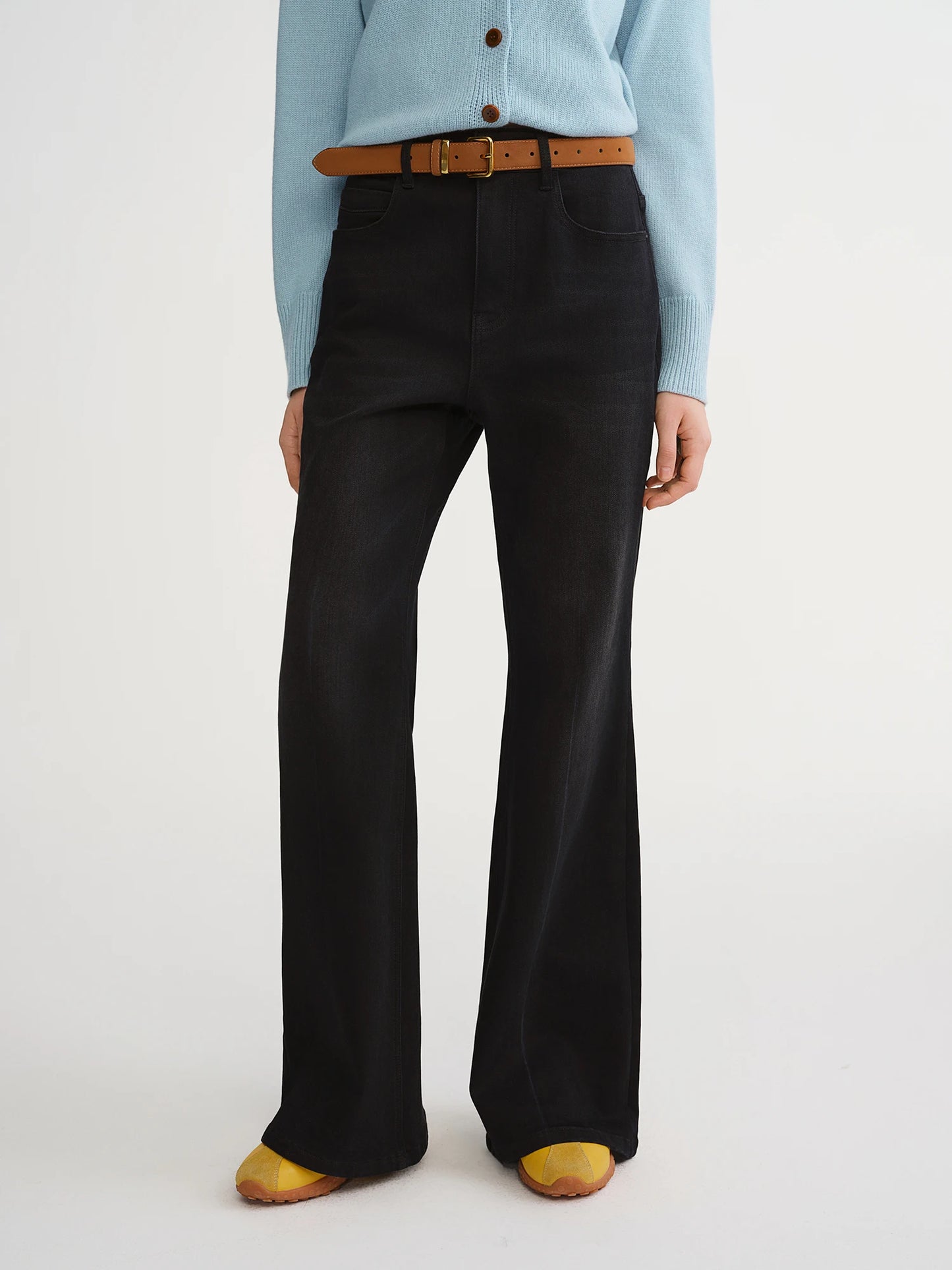 DUSHU Women High-Waist Wide Leg Trousers 2025 New Flared Dress Pants for Office Elastic Waist Stretchy Classic Black Work Pants
