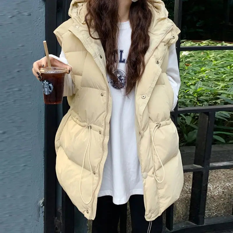M-4XL Hooded Vests Women Solid Korean Style Fashion Harajuku Autumn Winter College Loose All-match Waistcoats Zip Up Leisure