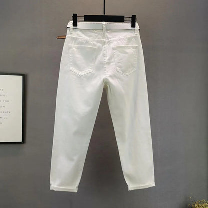 White Black Hole Summer Thin Baggy Jeans Women Streetwear Harajuku Pants Denim Trousers  Hot Drilling Pantalones Mujer