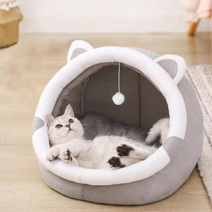 Cute Cushion Cat Sleeping Beds Semi Enclosed Dome Washable Dog Warm Bed Comfortable Kennel Kitten Mattress Cave Pet Supplies