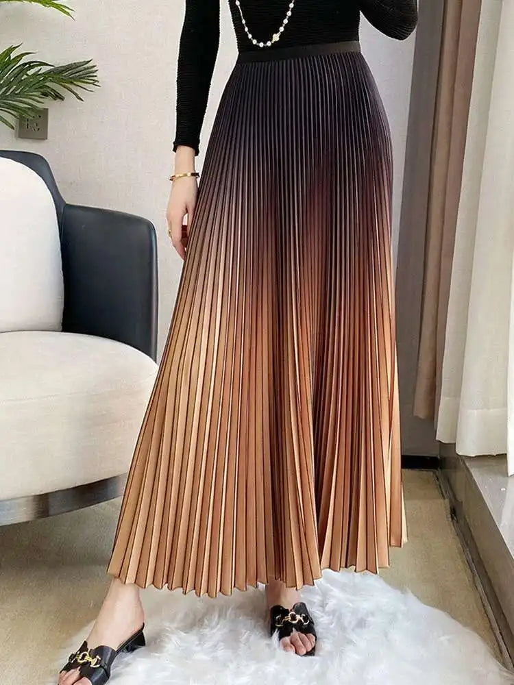 DEAT Women Gradient Color Skirt Elastic Waist Autumn 2024 New Loose Casual Versatile Fashion Tide Elegant Female 15KB594