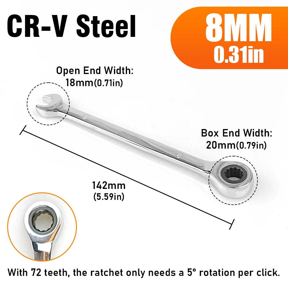 72-Tooth Ratchet Wrench 6-17mm Dual-Use Reversible Open-End Mechanism for Automotive & Bicycle Repair