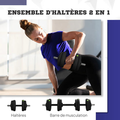 SPORTNOW dumbbells 2 In adjustable 1, free dumbbells with non-slip handles, 15KG-bars included-muscle training