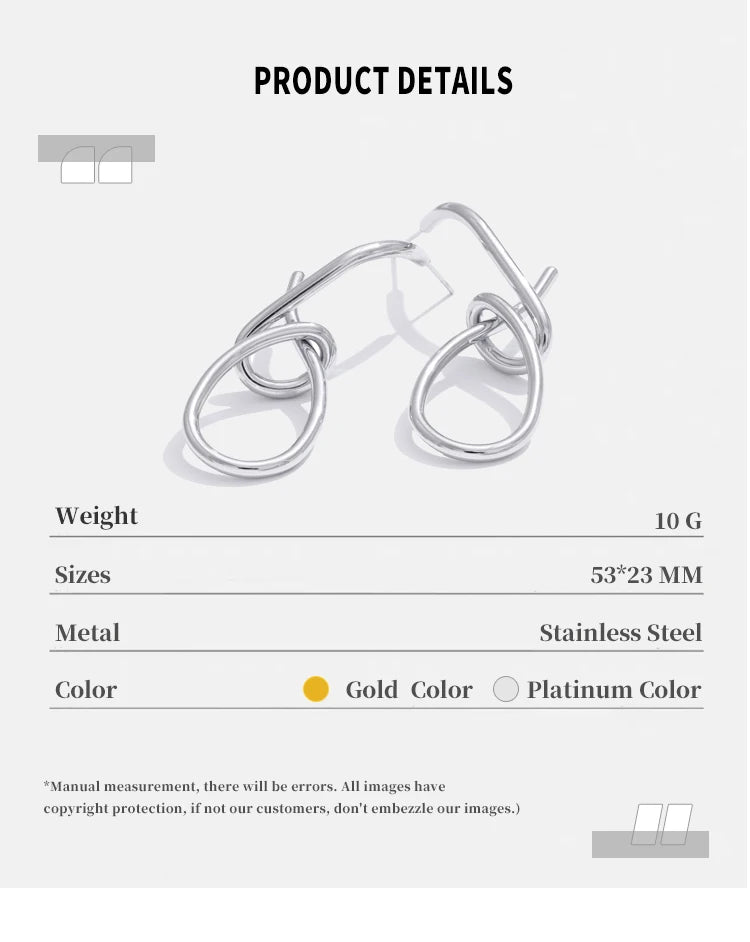 NiNice Popular Stainless Steel Geometric Unusual Earrings Stylish Unique Water Resistant Metal Versatile Daily Jewelry