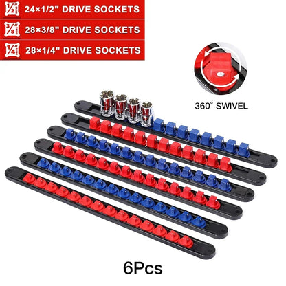 ABS Socket Organizer, 1/4-Inch 3/8-Inch 1/2-Inch, 360° Swivel Premium Quality Socket Holders
