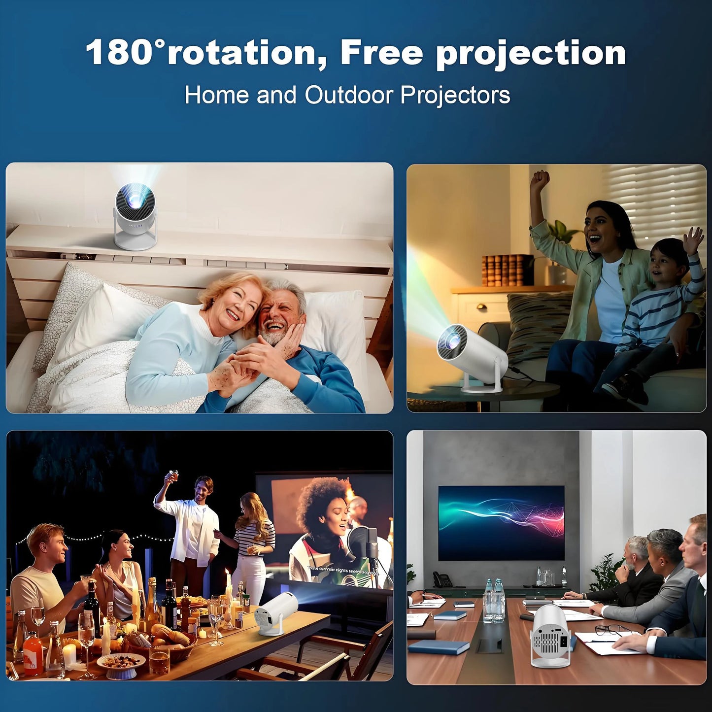 Portable HD Smart Projector Home Theater Full HD 1080P High Brightness Wireless Screen Mirroring Built-In Speaker WiFi Bluetooth