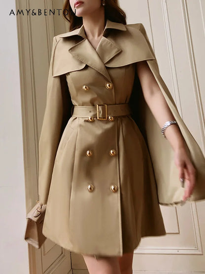 British Style Graceful Commute Cape Stitching Double-Breasted Trench Coat 2024 Early Spring New High-Grade Fashion A-line Coat