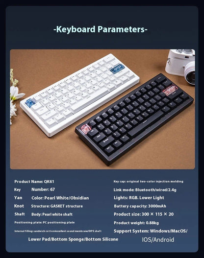 CIDOO QK61 V2 Mechanische Tastatur, 60%-Layout, Gasket-Struktur, VIA-programmierbar, Hot-Swap-fähig, drei Modi, kabellos, RGB-Tastatur
