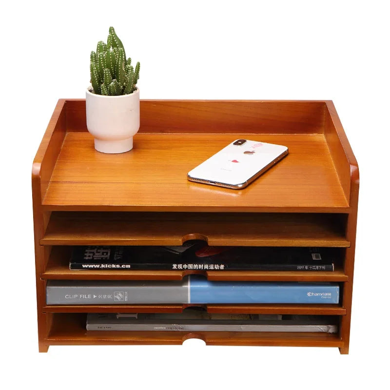 Solid Wood Desktop Organizer Box with Portable Bluetooth Speaker Multi-Function Office Storage Shelf for Home
