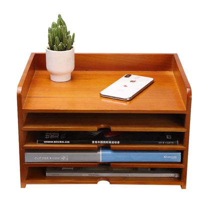Solid Wood Desktop Organizer Box with Portable Bluetooth Speaker Multi-Function Office Storage Shelf for Home