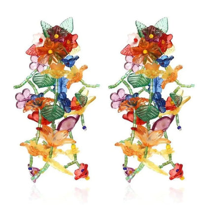 1pair Bohemia Hanging Earrings Colorful Flower Earrings Jewelry Long Tassel Earrings Handmade Beaded Transparent Flower Earrings