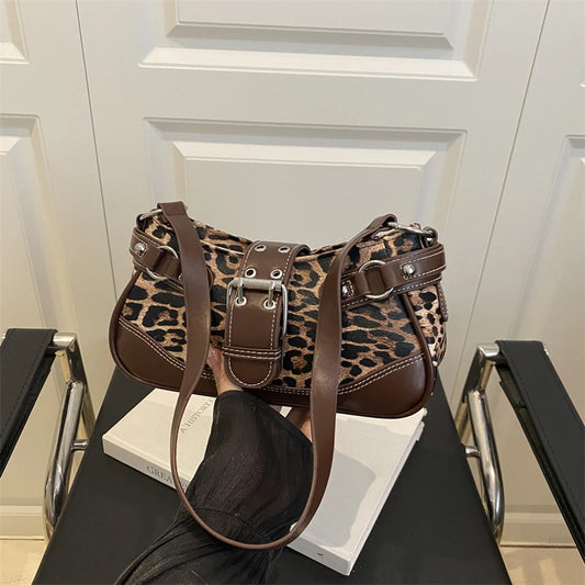 Fashion PU Shoulder Bags Leopard Print Retro Messenger Bag Large Capacity Underarm Bag Women Daily Use Handheld Bag