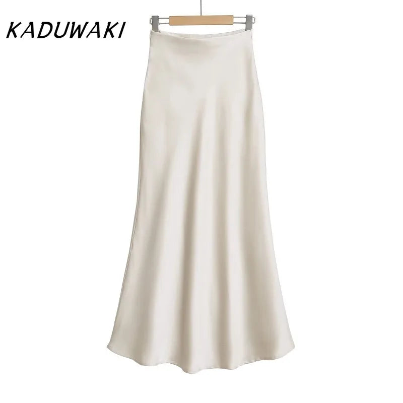 KADUWAKI Summer Long Black Satin Skirts Spring Straight Maxi Champagne Skirts Elegant Women Satin Silk Skirts Long Brown 니트 스커트