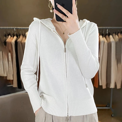 Classic hoodie Women Knitwear 100% All cotton Cardigan Fashion Sweater Long sleeves Double Zipper Style Thick Warm Basics Tops