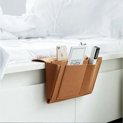 Hanging Storage Bag for Bed Sofa Side, Phone Book Magazine Holder Pockets, Baby Tissue Box, Felt Bedside Storage Organizer Pouch