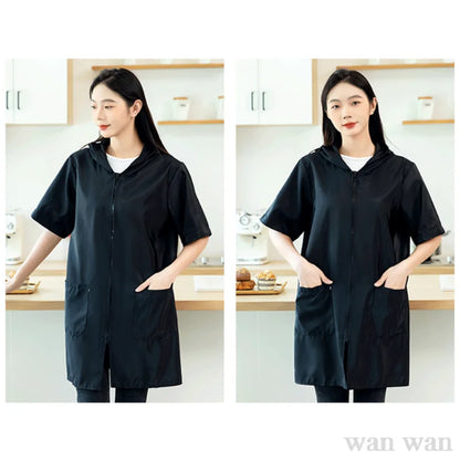 Pet Groomer Work Clothes Dog Grooming Uniform Short Sleeve Waterproof Gown New Black Beauty Salon Robe Barber Shop Apron Y1111