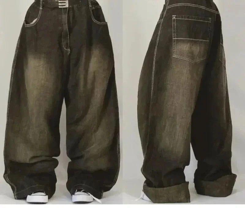 American New Fashion Old Washed Loose Jeans Women Y2K Hip Hop Harajuku Casual Joker Gothic High-waisted Wide-leg Trousers
