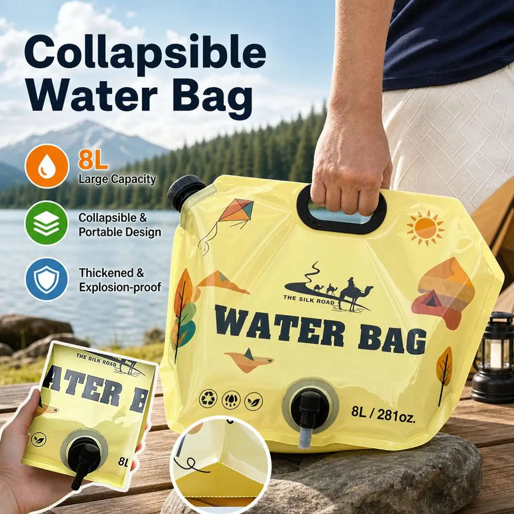 Camping Foldable Water Bag with Bottle Tap 8L Outdoor Hiking Water Bucket Bag Large Capacity Water Container Camping Supplies