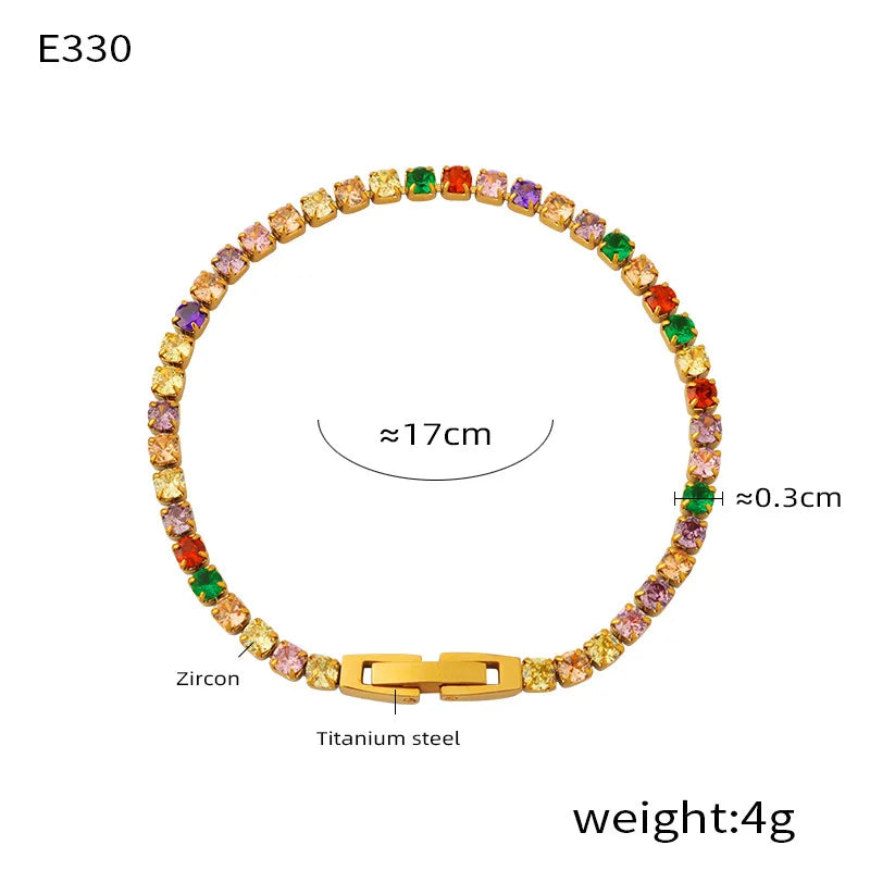 Fashion Colorful Zircon Bracelet Women's Stainless Steel Extension Chain Bracelet Female Summer Waterproof Jewelry