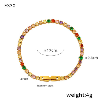Fashion Colorful Zircon Bracelet Women's Stainless Steel Extension Chain Bracelet Female Summer Waterproof Jewelry