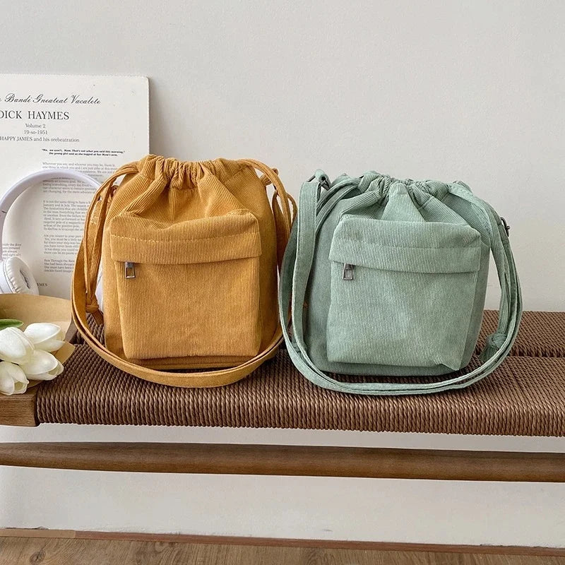 2024 New Women Bag Middle Shoulder Bag Korean Style Drawstring Bucket Bag Casual Light Youth Crossbody Bag Whole Sale