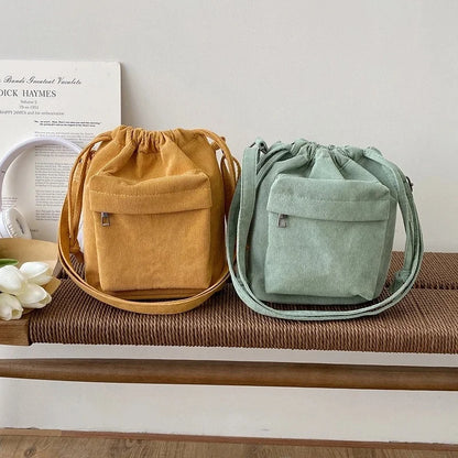 2024 New Women Bag Middle Shoulder Bag Korean Style Drawstring Bucket Bag Casual Light Youth Crossbody Bag Whole Sale