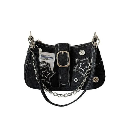 Fashion Women's Handbags Denim Stars Pattern Cool Girls Y2K  Underarm Bag Canvas Female Small Shoulder Bags Chain Tote Bag
