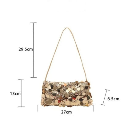 Fashion Lightweight Sequin Shoulder Bags Solid Color Large Capacity Underarm Bag Evening Party Tote Bag Women