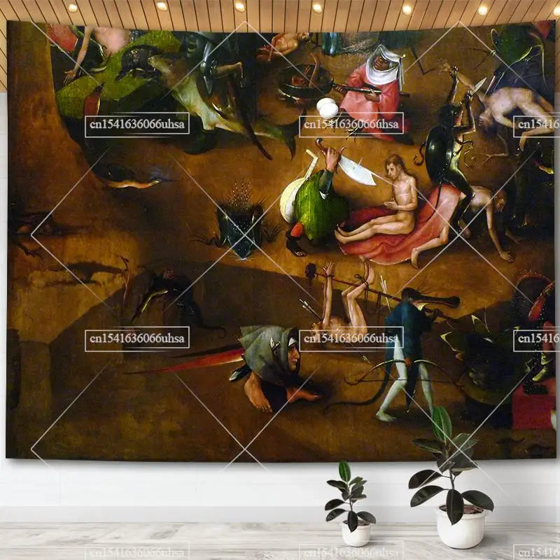 Hieronymus Bosch Garden Of Earthly Delights Tapestry Wall Art Decor Paintings Retro Tapestries Aesthetic Room Decoration Posters