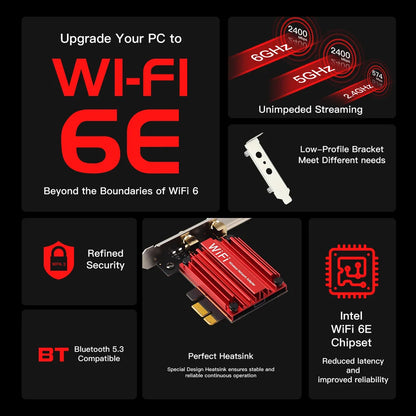 WiFi 6E 5374Mbps AX210 PCIE WIFI Adapter Wireless Bluetooth 5.3 802.11AX Network Card Powerful 10dbi Antenna For Win 10/11